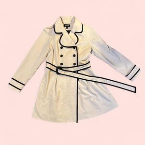 Elle Women's Elegant Cream Trench Coat with Black Accents